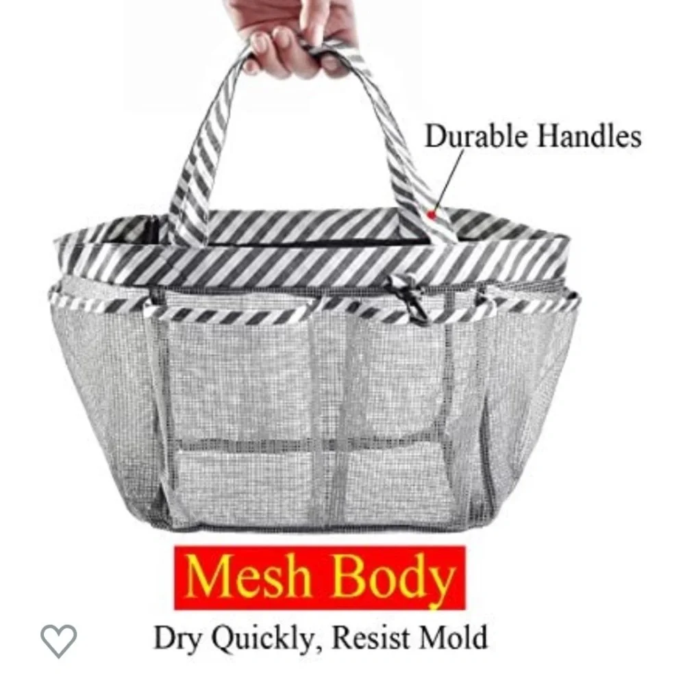 NWOT Black and white striped mesh shower caddy